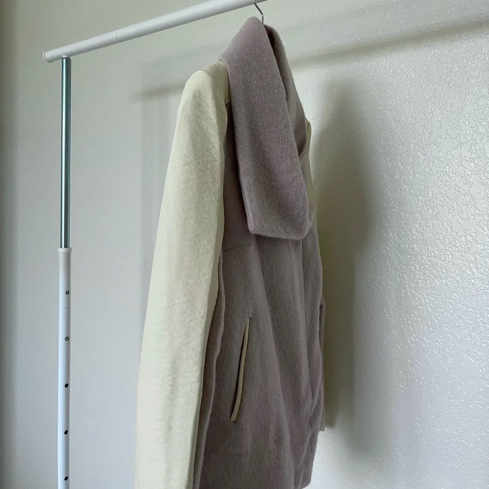 Cream leather & lavender cotton leaver jacket - Picture 6 of 13